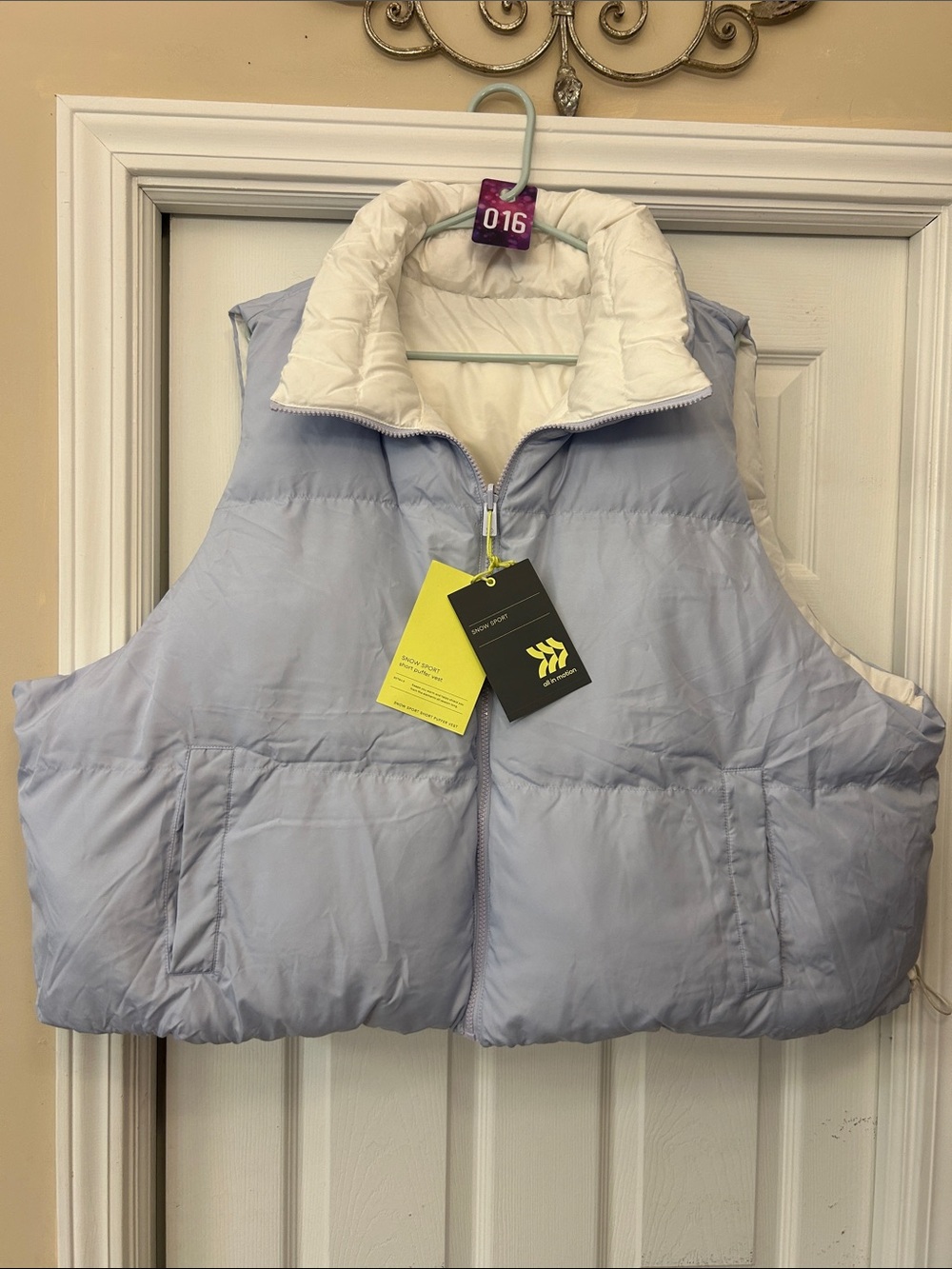 all in motion Light Blue reversible Sleeveless Puffer Vest with Cream Interior